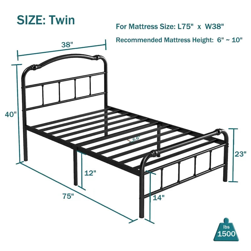 Heavy-Duty Anti-Wobble 14 Inch Bed Frame With Wavy Art Headboard, No Needed Box Spring