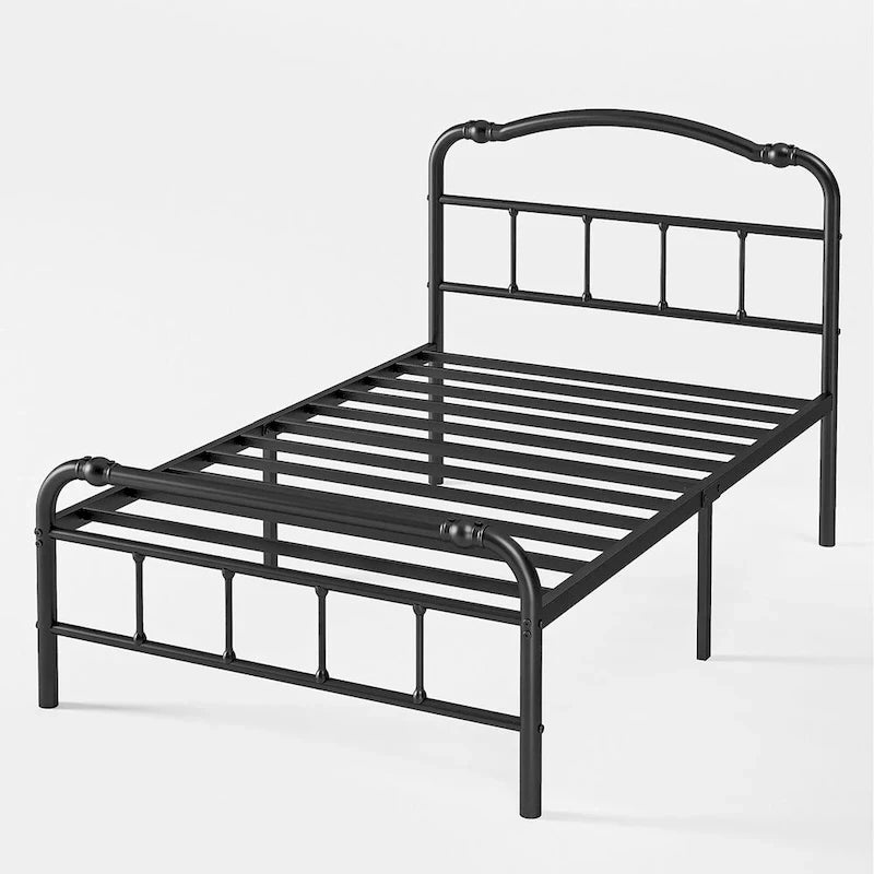 Heavy-Duty Anti-Wobble 14 Inch Bed Frame With Wavy Art Headboard, No Needed Box Spring