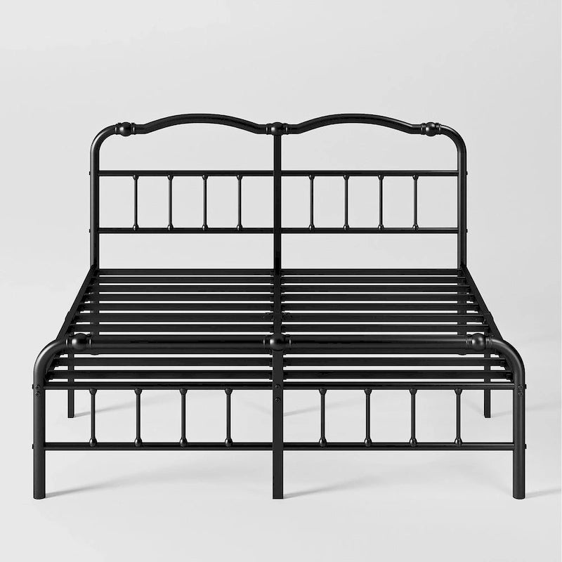 Heavy-Duty Anti-Wobble 14 Inch Bed Frame With Wavy Art Headboard, No Needed Box Spring