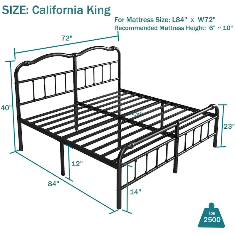Heavy-Duty Anti-Wobble 14 Inch Bed Frame With Wavy Art Headboard, No Needed Box Spring