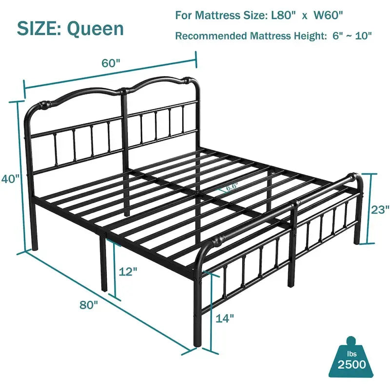Heavy-Duty Anti-Wobble 14 Inch Bed Frame With Wavy Art Headboard, No Needed Box Spring