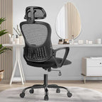 Chaise de bureau ergonomique, chaise d'ordinateur confortable en maille à dossier haut avec accoudoirs fixes et appuie-tête réglable, chaise pivotante à roulettes
