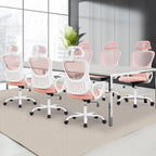 Chaise de bureau ergonomique, chaise d'ordinateur confortable en maille à dossier haut avec accoudoirs fixes et appuie-tête réglable, chaise pivotante à roulettes