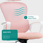 Chaise de bureau ergonomique, chaise d'ordinateur confortable en maille à dossier haut avec accoudoirs fixes et appuie-tête réglable, chaise pivotante à roulettes