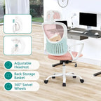 Chaise de bureau ergonomique, chaise d'ordinateur confortable en maille à dossier haut avec accoudoirs fixes et appuie-tête réglable, chaise pivotante à roulettes