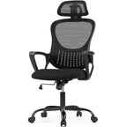 Chaise de bureau ergonomique, chaise d'ordinateur confortable en maille à dossier haut avec accoudoirs fixes et appuie-tête réglable, chaise pivotante à roulettes
