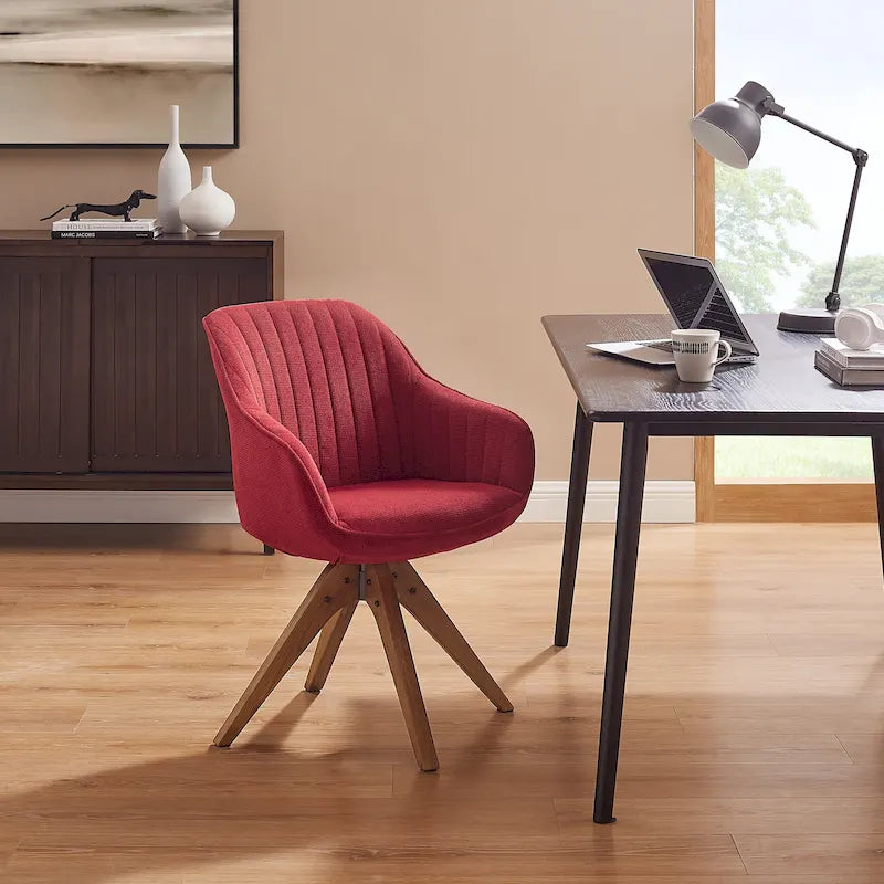 Modern Home Office Swivel Arm Accent Chair with Wood Legs