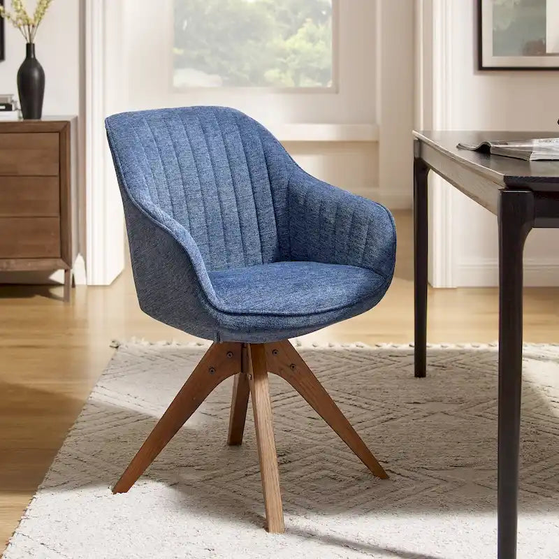 Modern Home Office Swivel Arm Accent Chair with Wood Legs