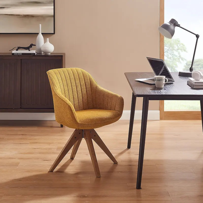 Modern Home Office Swivel Arm Accent Chair with Wood Legs