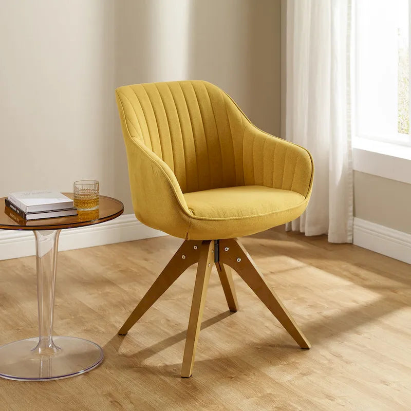 Modern Home Office Swivel Arm Accent Chair with Wood Legs