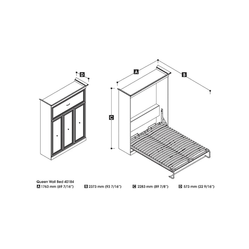 Lit escamotable Queen 70W polyvalent pour pièce multifonction par
