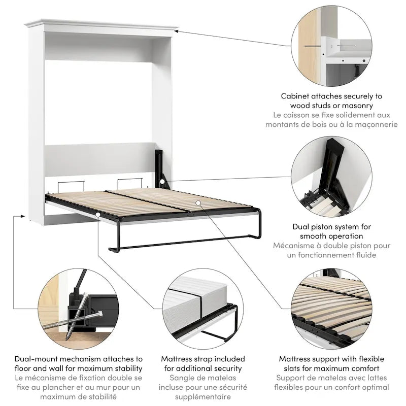 Lit escamotable Queen 70W polyvalent pour pièce multifonction par