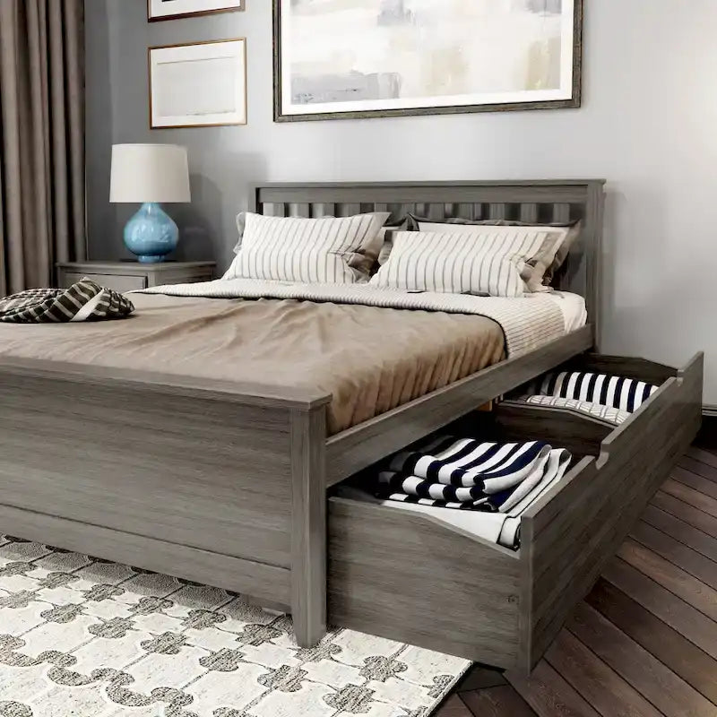 Queen Bed with Storage Drawers and Slat Headboard