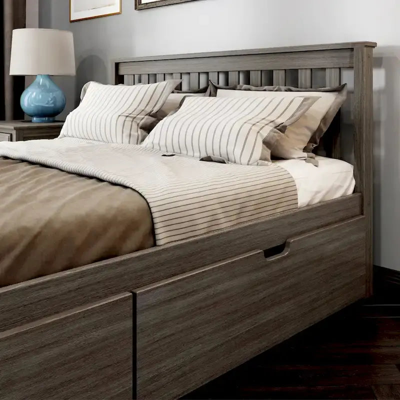 Queen Bed with Storage Drawers and Slat Headboard