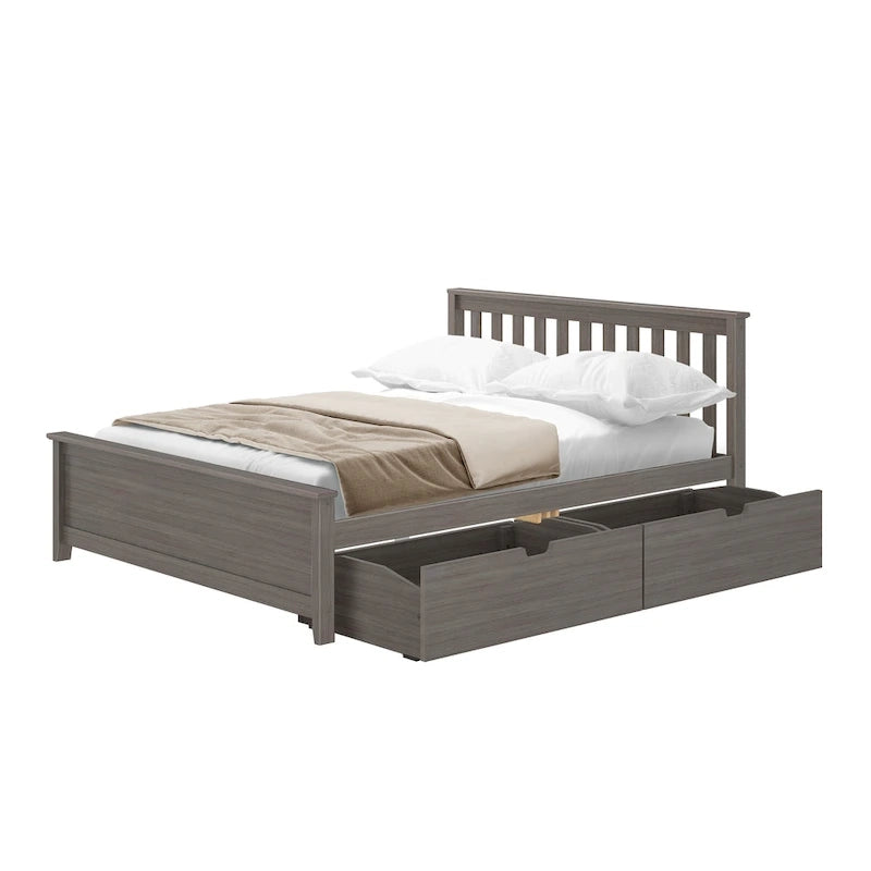 Queen Bed with Storage Drawers and Slat Headboard