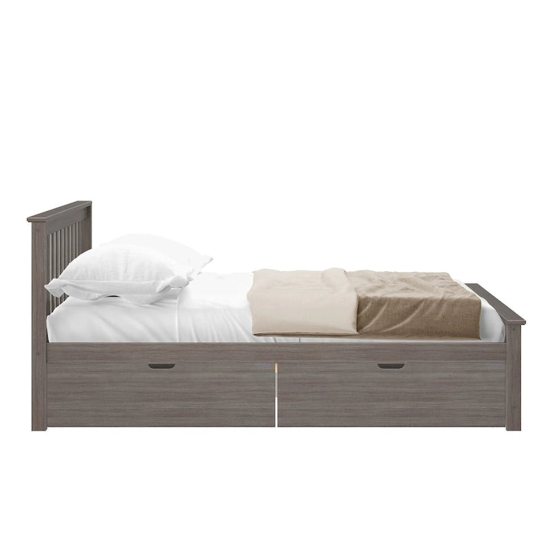 Queen Bed with Storage Drawers and Slat Headboard