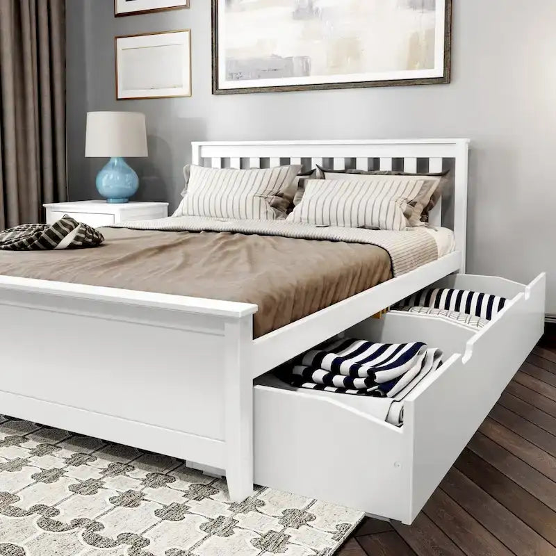 Queen Bed with Storage Drawers and Slat Headboard