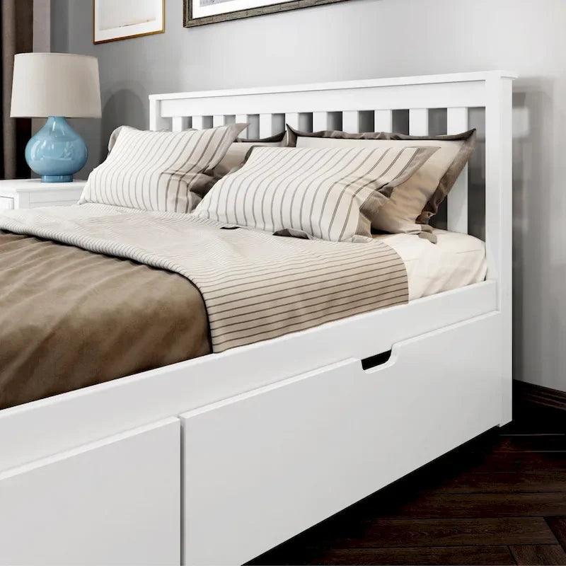 Queen Bed with Storage Drawers and Slat Headboard