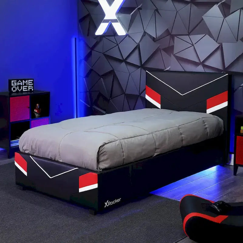 eSports Gaming Bed Frame, Black/Red, Twin