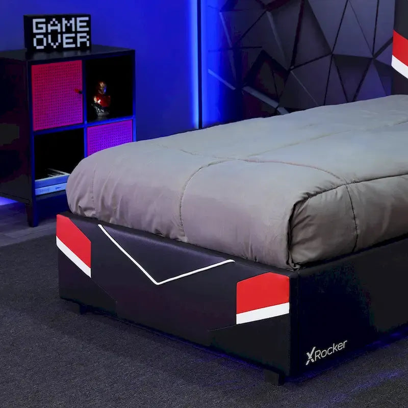 eSports Gaming Bed Frame, Black/Red, Twin