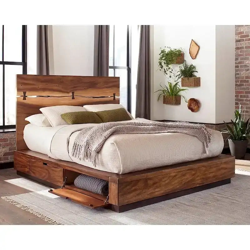 Smokey Walnut and Coffee Bean Storage Platform Bed
