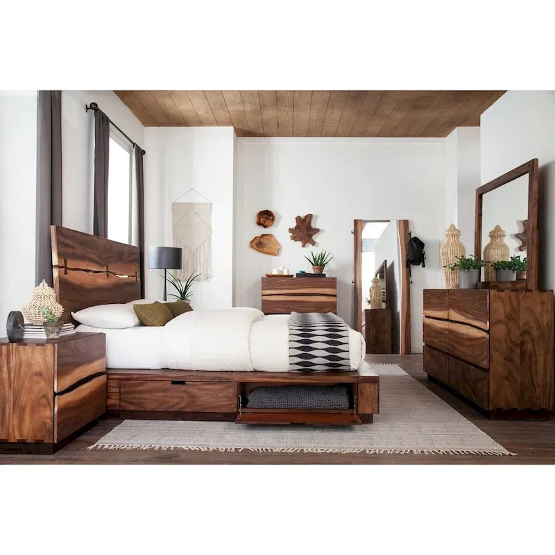 Smokey Walnut and Coffee Bean Storage Platform Bed