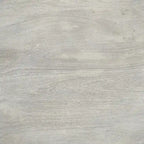 Table à manger 42 po, en bois de mangue fait à la main, piédestal, plateau moulé rond, blanc délavé, gris