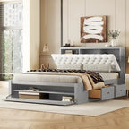 Lit plateforme avec tête de lit de rangement, range-chaussures et 4 tiroirs