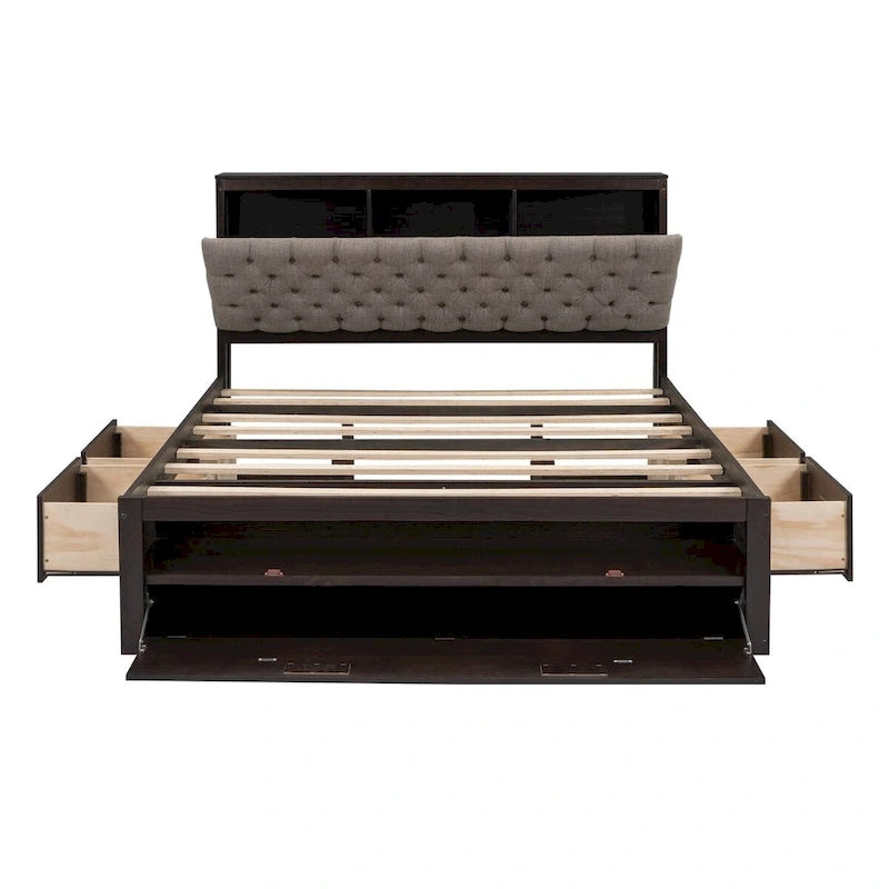 Platform Bed with Storage Headboard, shoe rack and 4 drawers