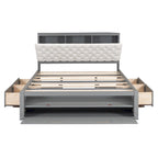 Lit plateforme avec tête de lit de rangement, range-chaussures et 4 tiroirs