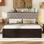 Lit plateforme avec tête de lit de rangement, range-chaussures et 4 tiroirs