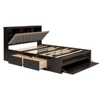 Lit plateforme avec tête de lit de rangement, range-chaussures et 4 tiroirs
