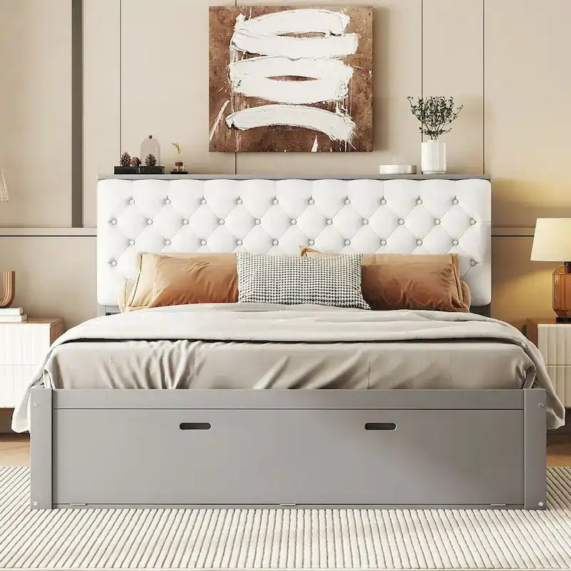 Platform Bed with Storage Headboard, shoe rack and 4 drawers