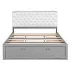 Lit plateforme avec tête de lit de rangement, range-chaussures et 4 tiroirs