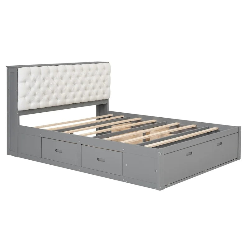 Platform Bed with Storage Headboard, shoe rack and 4 drawers