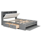 Lit plateforme avec tête de lit de rangement, range-chaussures et 4 tiroirs