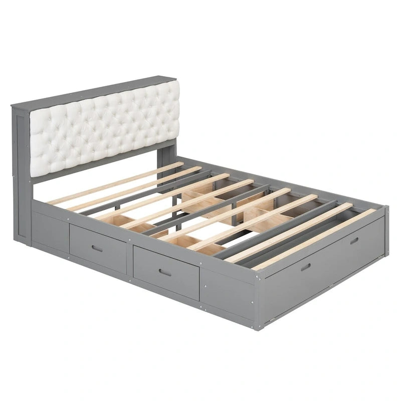 Platform Bed with Storage Headboard, shoe rack and 4 drawers