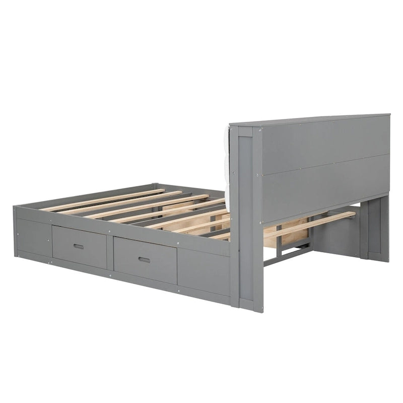 Platform Bed with Storage Headboard, shoe rack and 4 drawers