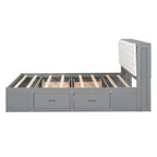 Lit plateforme avec tête de lit de rangement, range-chaussures et 4 tiroirs