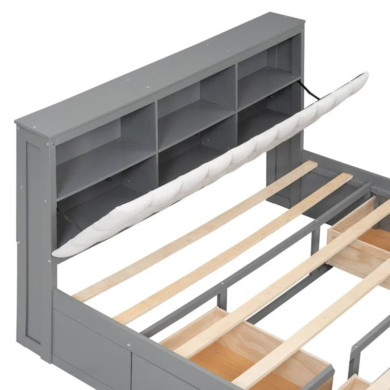 Platform Bed with Storage Headboard, shoe rack and 4 drawers