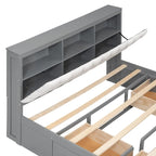 Lit plateforme avec tête de lit de rangement, range-chaussures et 4 tiroirs