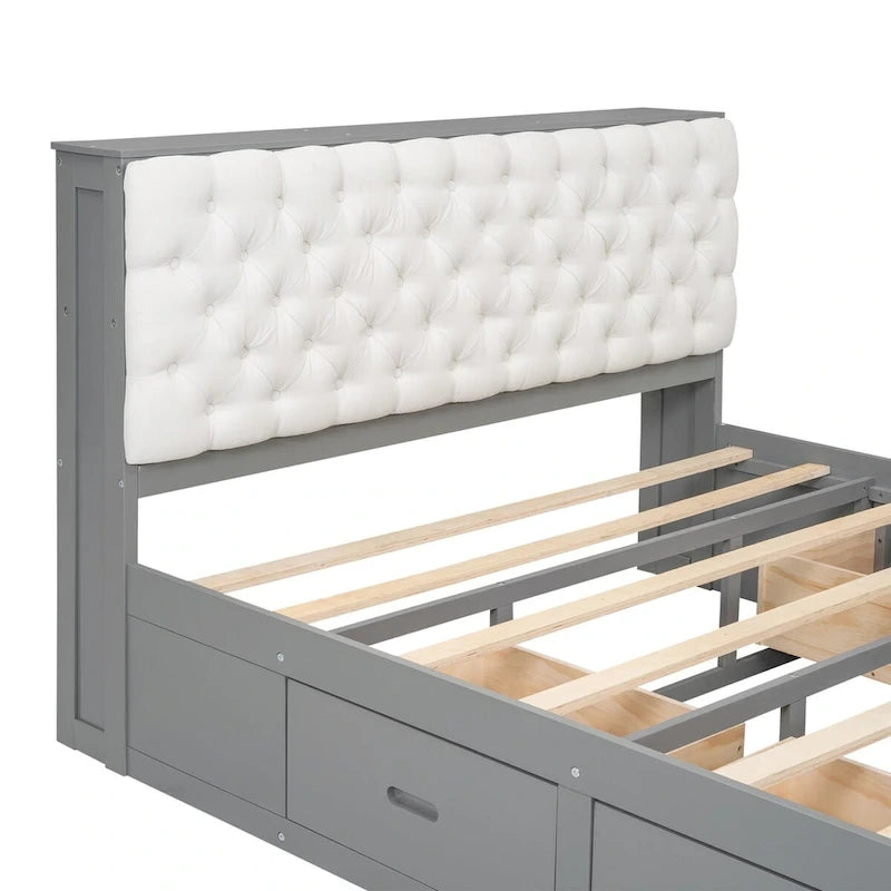 Platform Bed with Storage Headboard, shoe rack and 4 drawers
