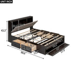 Lit plateforme avec tête de lit de rangement, range-chaussures et 4 tiroirs