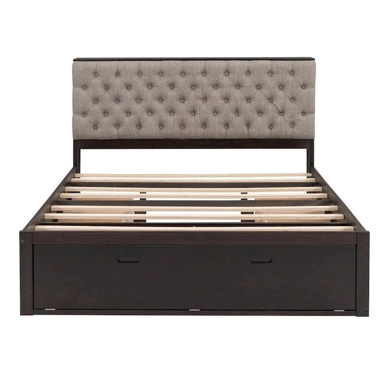 Platform Bed with Storage Headboard, shoe rack and 4 drawers