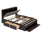 Lit plateforme avec tête de lit de rangement, range-chaussures et 4 tiroirs