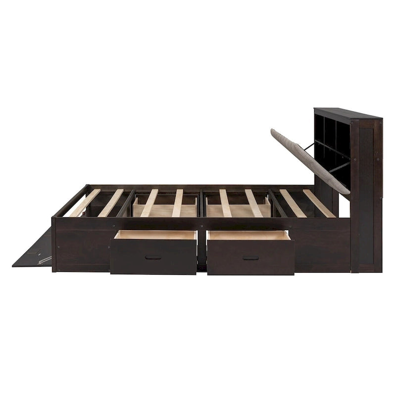 Platform Bed with Storage Headboard, shoe rack and 4 drawers