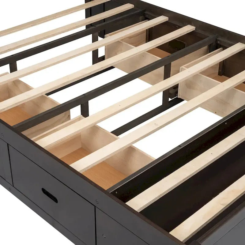 Platform Bed with Storage Headboard, shoe rack and 4 drawers