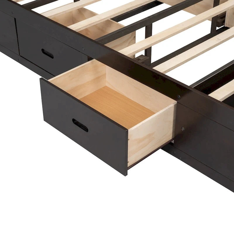 Platform Bed with Storage Headboard, shoe rack and 4 drawers