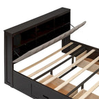 Lit plateforme avec tête de lit de rangement, range-chaussures et 4 tiroirs