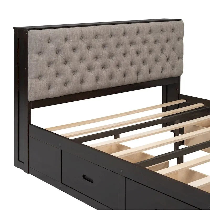 Platform Bed with Storage Headboard, shoe rack and 4 drawers
